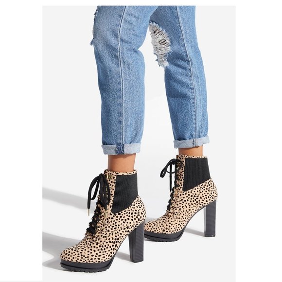 Bootie Cheetah Lace up Booties Winter Fall - Picture 2 of 9